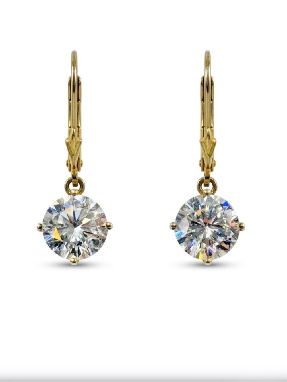 Gold Over Sterling Silver Leverback Drop Earrings with Clear Cubic Zirconia
